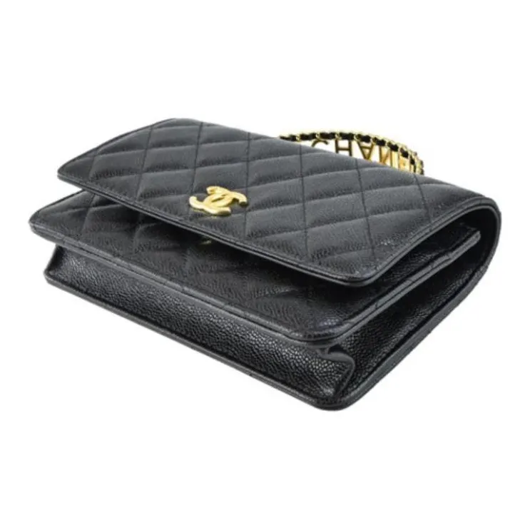 CHANEL WOC Grain Embossed Calfskin Chain Bag, Handbag, Shoulder Bag, Crossbody Bag Women's Black-2