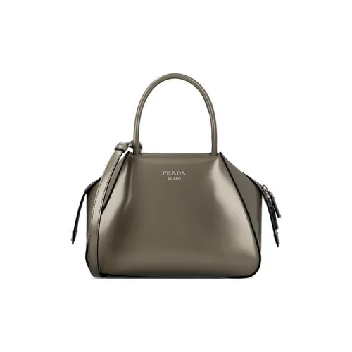 PRADA Shiny Leather Handbag Small Size Women's Gray