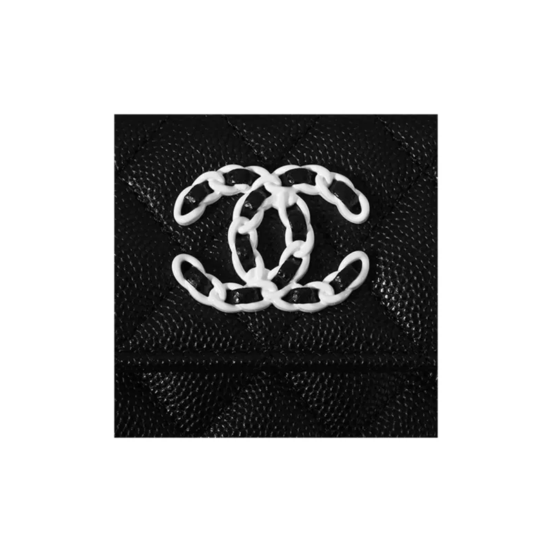CHANEL Grain Embossed Calfskin Card Holder, Wallet Women's Black-4