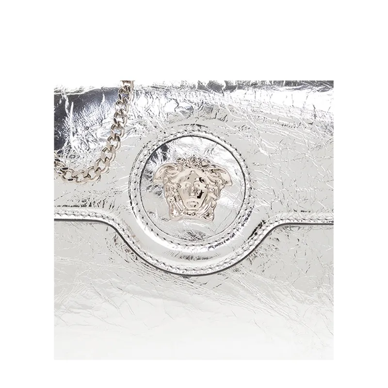 VERSACE Lambskin One Shoulder Crossbody Clutches Women's Silver-3