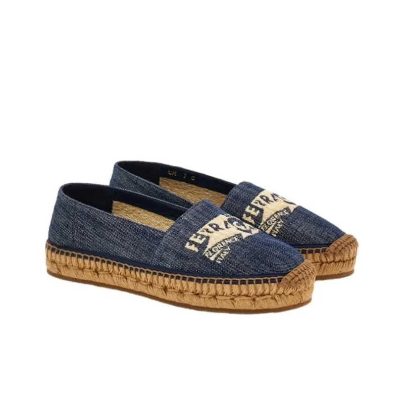 FERRAGAMO Logo-embroidered Denim Espadrilles-2