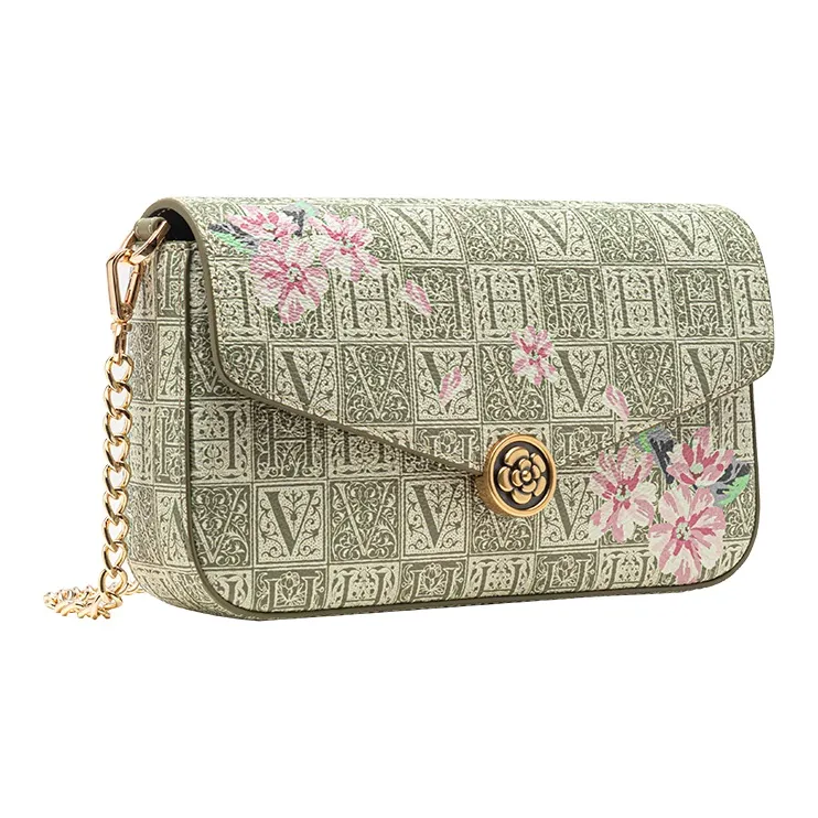 VANESSA HOGAN Monogram Pvc Envelope Bag Chain Shoulder Bag Small Size Women's Green/Gray-1