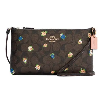 COACH Zip Top Crossbody Canvas Leather Shoulder Bag, Crossbody Bag Trumpets Women's Dark Brown