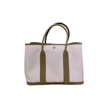 HERMES Garden Party Officier Canvas With Negonda Vanille Garden Bag Canvas Bag Handbag Women's Vanilla Cardamom Green