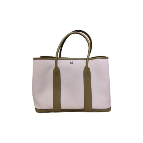 HERMES Garden Party Officier Canvas With Negonda Vanille Garden Bag Canvas Bag Handbag Women's Vanilla Cardamom Green
