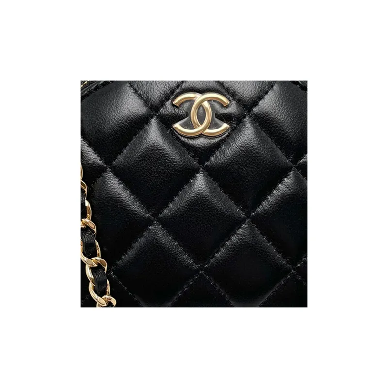 CHANEL Lambskin Small Round Bag, One Shoulder Crossbody Clutch Trumpets Women's Black-3