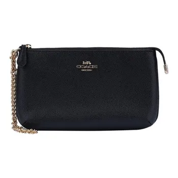 COACH Wristlet Leather PVC Mahjong-Themed Handbag With Cell Phone Pouch And Clutch Small Size Women's Black