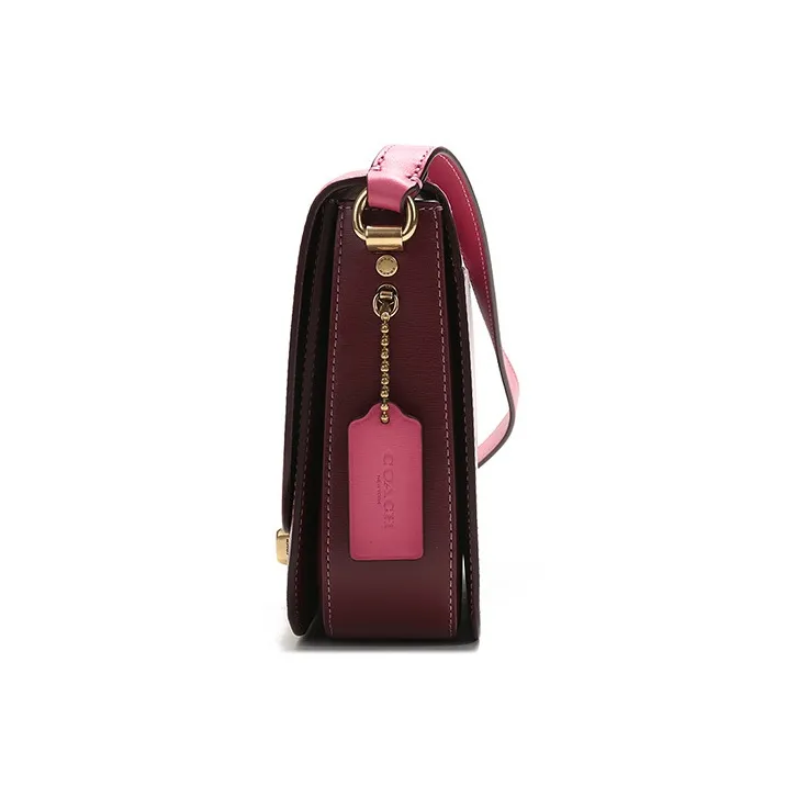 COACH Hutton Leather Saddle Bag Crossbody Shoulder Bag Women's Pink Purple Mix-2