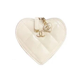CHANEL Patent Leather Calfskin Coin Purse Women's White