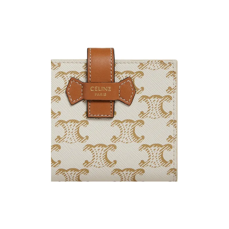 CELINE Sheepskin Decorative Ribbon Artificial Leather Wallet Small Size Women's Candy Color/White-5
