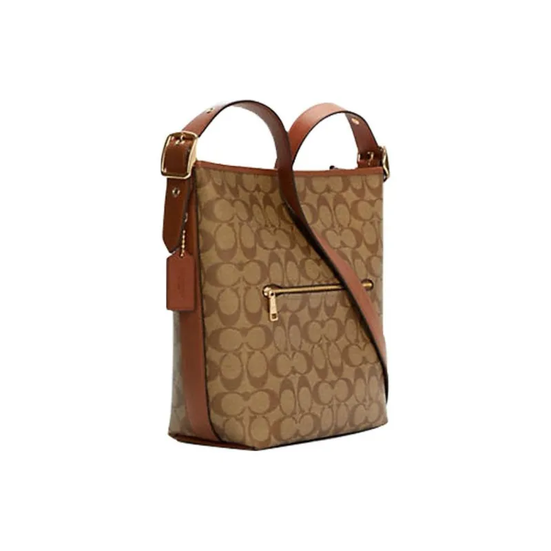 COACH Classic Monogram Canvas With Leather Shoulder Bag, Crossbody Bag Medium Size Women's Caramel Brown-3