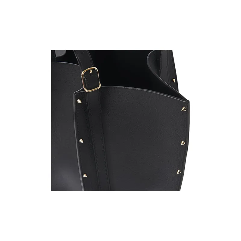 Chloe Grained Cow Leather Tote Bag Shopping Bag Shoulder Bag Handbag Large Size Women's Black-3
