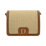 DSQUARED 2 Raffia With Leather Shoulder Bag Crossbody Bag Women's Beige/Brown