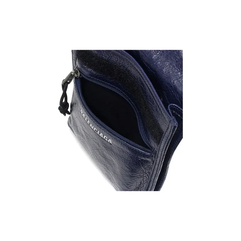 Balenciaga Explorer Lambskin Cell Phone Pouch Shoulder Bag Crossbody Bag Small Size Men's Navy Blue-6
