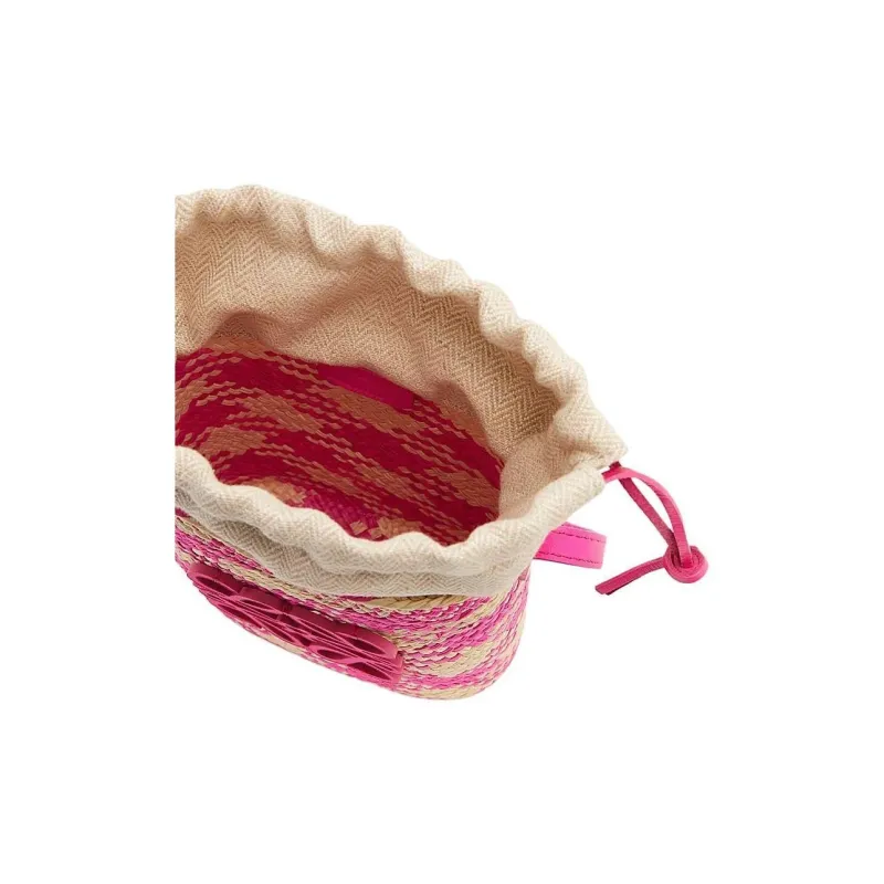 LOEWE Iracap Palm Fiber With Cow Leather Shoulder Bag, Crossbody Bag Women's Natural & Fuchsia-4