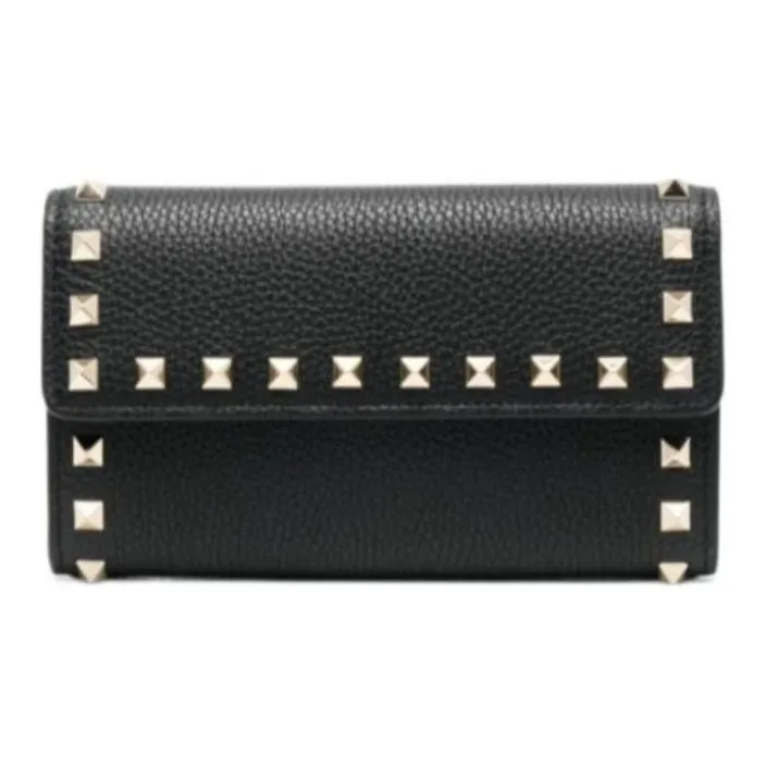 Valentino Rockstud Calfskin Wallet Women's Black-1