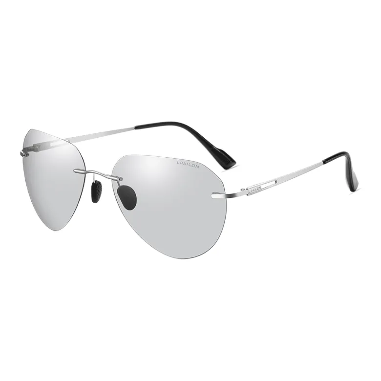 Thunder Pailong Pure Titanium Aviator Sunglasses Men's Black/Silver-2