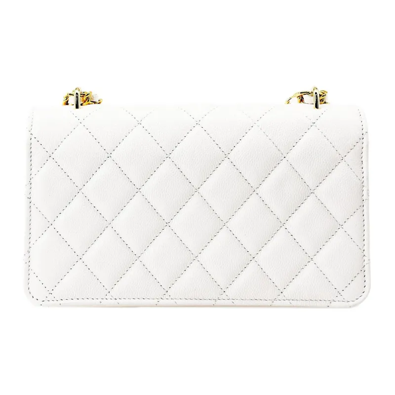 CHANEL WOC Litchi Grain Cow Leather Clutch Chain Bag Wallet Tubas Women's White-2