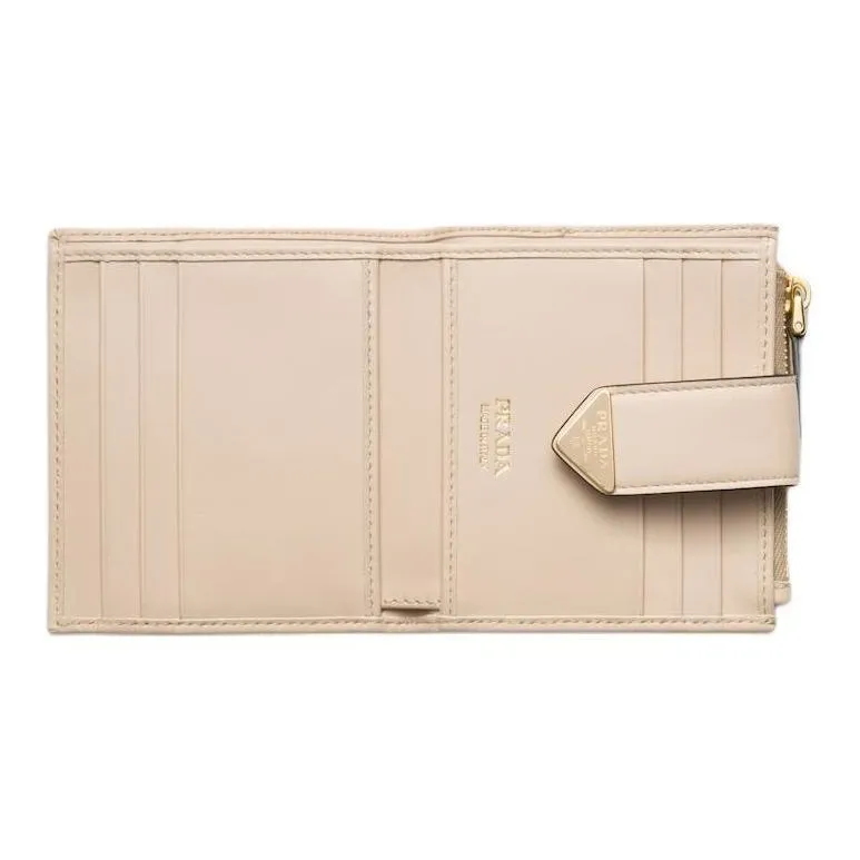 PRADA Leather Wallet Small Size Women's Beige-3
