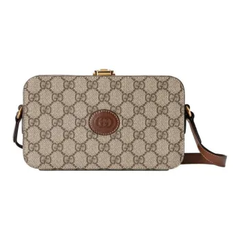 GUCCI Canvas Shoulder Bag Crossbody Bag Handbag Mini Women's Beige And Ebony