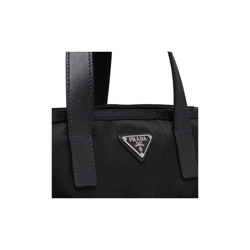 PRADA Saffiano Recycled Nylon With Patchwork Leather Tote Bag, Shopping Bag, Handbag Men's Black-3
