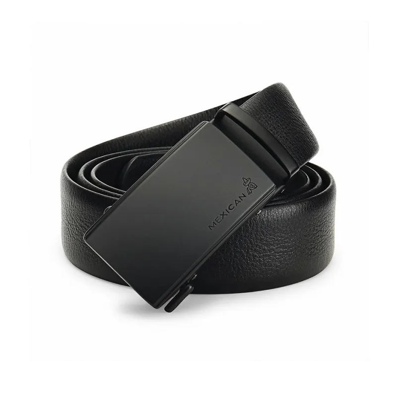 MEXICAN Multiple Card Slots 50% Off Wallet Set Cow Leather Automatic Buckle Belt Men's Black 3.5CM-1