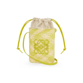 LOEWE Iraqa Palm Fiber Cow Leather Patchwork Shoulder Bag Crossbody Bag Women's Natural Mixed Lime Green