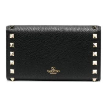 Valentino Rockstud Calfskin Wallet Women's Black