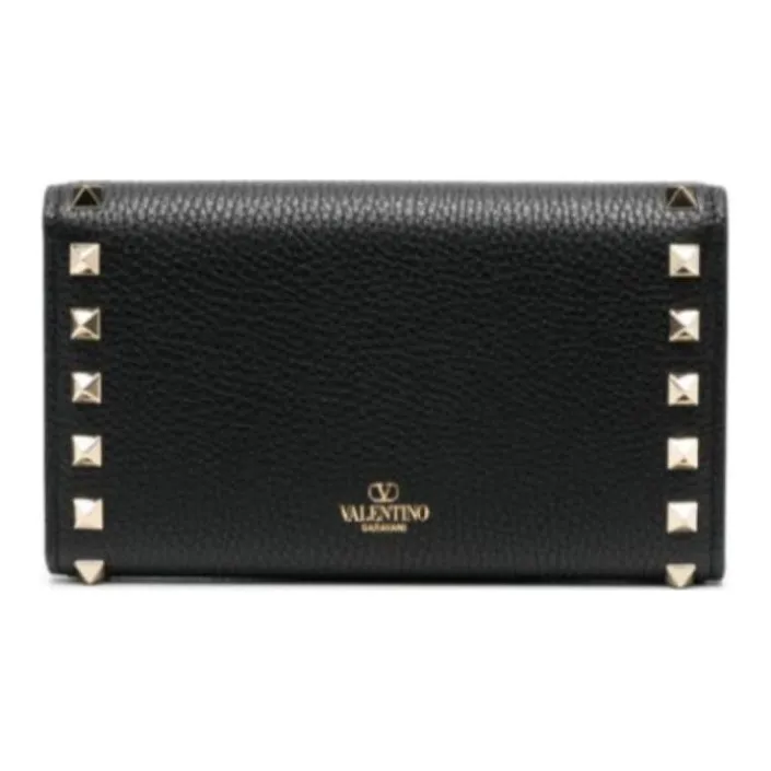 Valentino Rockstud Calfskin Wallet Women's Black-0
