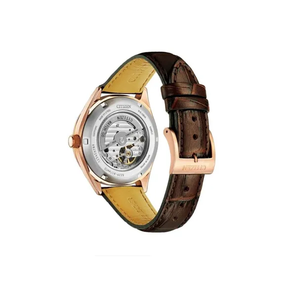 CITIZEN Automatic Mechanical Movement Leather Strap Watch Men's Watches Gold Dial NH911219A-3