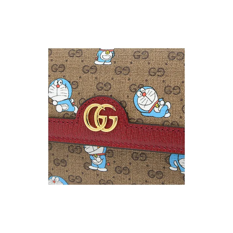 GUCCI Doraemon Collaboration Canvas With Leather Wallet Unisex Brown/Red-4
