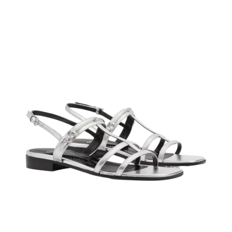 GUCCI Horsebit Caged Metallic Leather Sandals-1