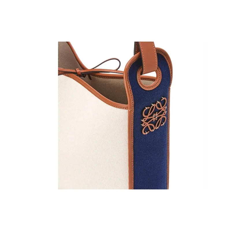 LOEWE Canvas With Calfskin Bucket Bag Hobo Bag Shoulder Bag Crossbody Bag Women's Beige/Blue-4