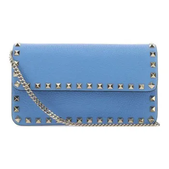 Valentino Rockstud Grained Calfskin Messenger Bag Shoulder Bag Crossbody Bag Clutches Women's Blue