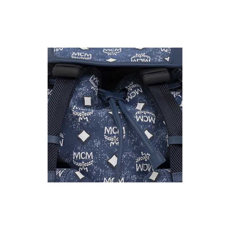 MCM Leather Backpack Medium Size Unisex Denim Blue-5