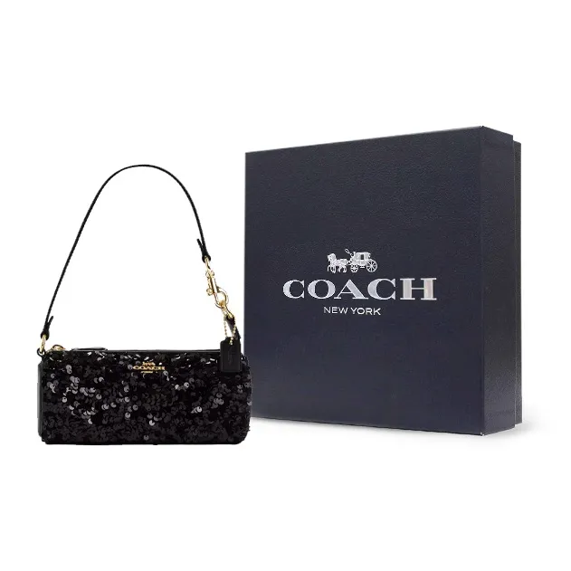 COACH Nolita Sequins Patch Smooth Leather Baguette Bag Shoulder Bag Handbag Small Size Women's Gold & Black-6