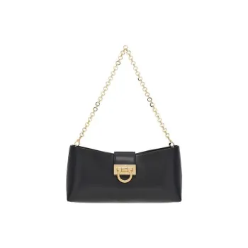 FERRAGAMO Trifolio Cow Leather Chain Bag Shoulder Bag Women's Black