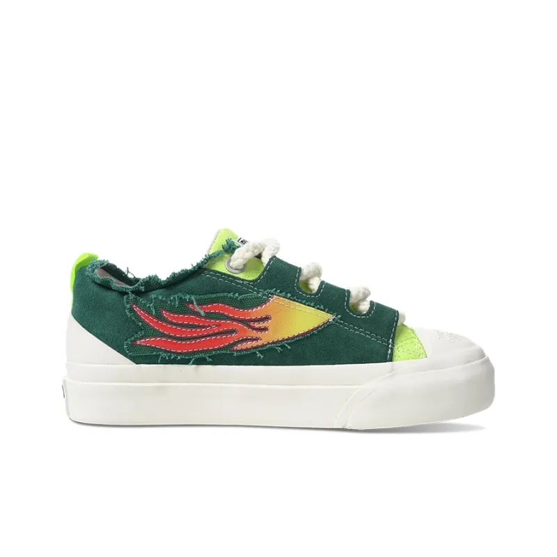 BURNING FLAME Shoes Breathable And Slip Resistant Low Top Canvas Shoes Unisex Neon Green-1