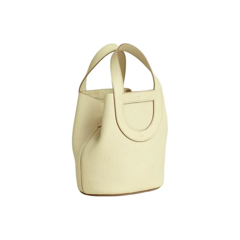 HERMES In The Loop Clemence Bullhide With Swift Calfskin Basket Bag Pig Nose Bucket Bag Handbag Women's Milton Yellow-2