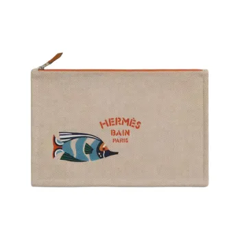HERMES Traffic Jam Canvas Clutch Women's Beige Yellow