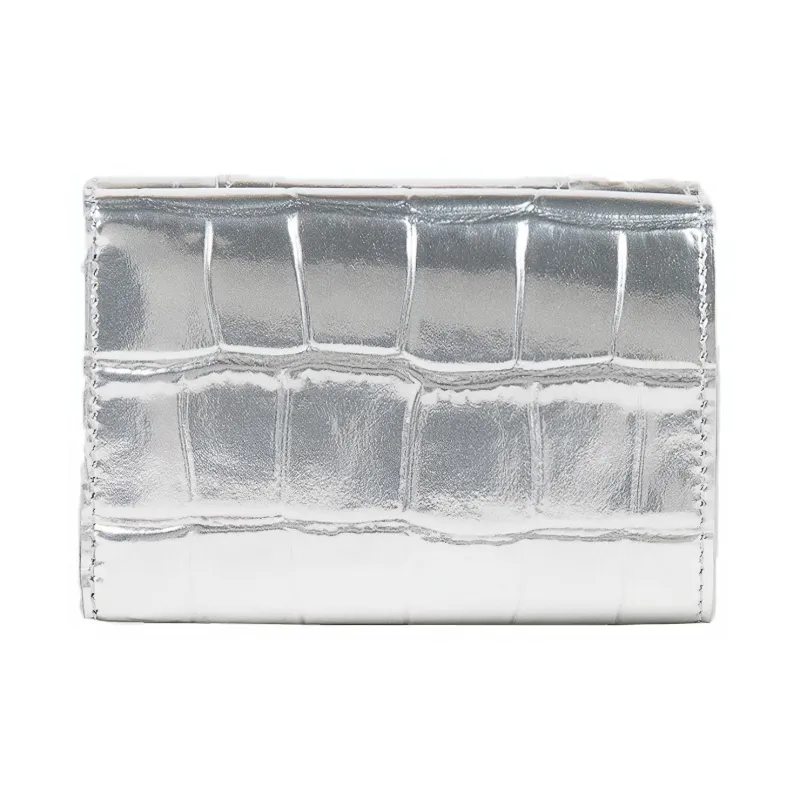 Balenciaga Hourglass Calfskin Wallet Mini Women's Silver-1