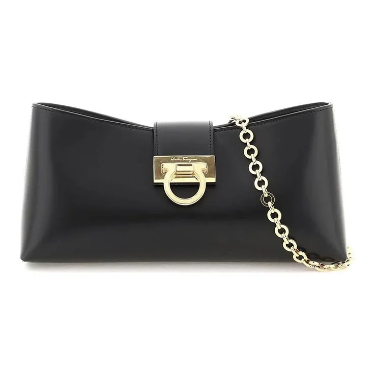 FERRAGAMO Trifolio Cow Leather Chain Bag Shoulder Bag Women's Black-1