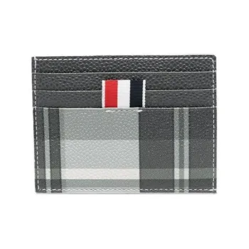 THOM BROWNE Logo Tag Check Pattern Cardholder