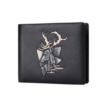 BISON DENIM Cow Leather Wallet Card Holder Wallet Men's Black