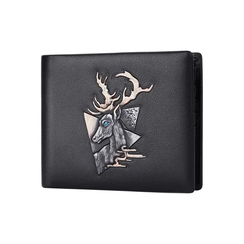 BISON DENIM Cow Leather Wallet Card Holder Money Clip Men's Black