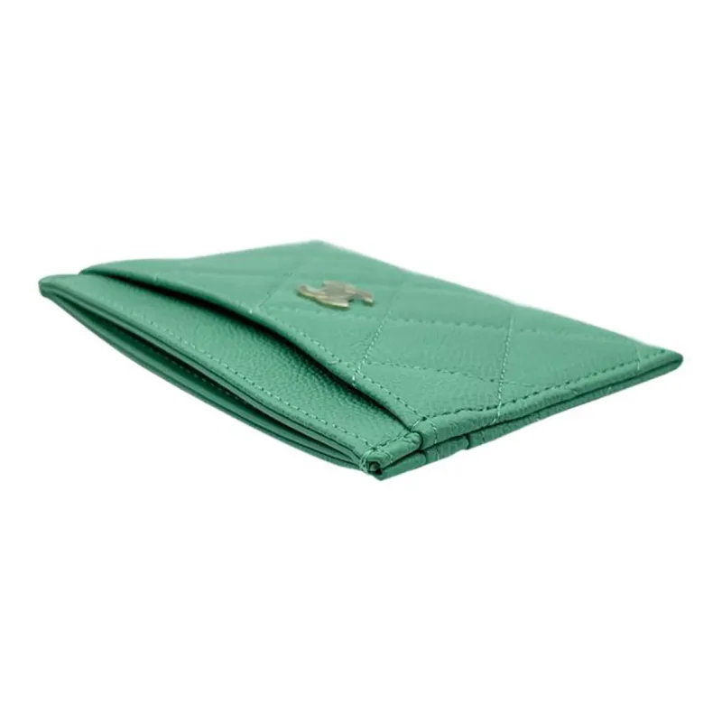 CHANEL 23P SS Caviar Cow Leather Card Holder Women's Green-2