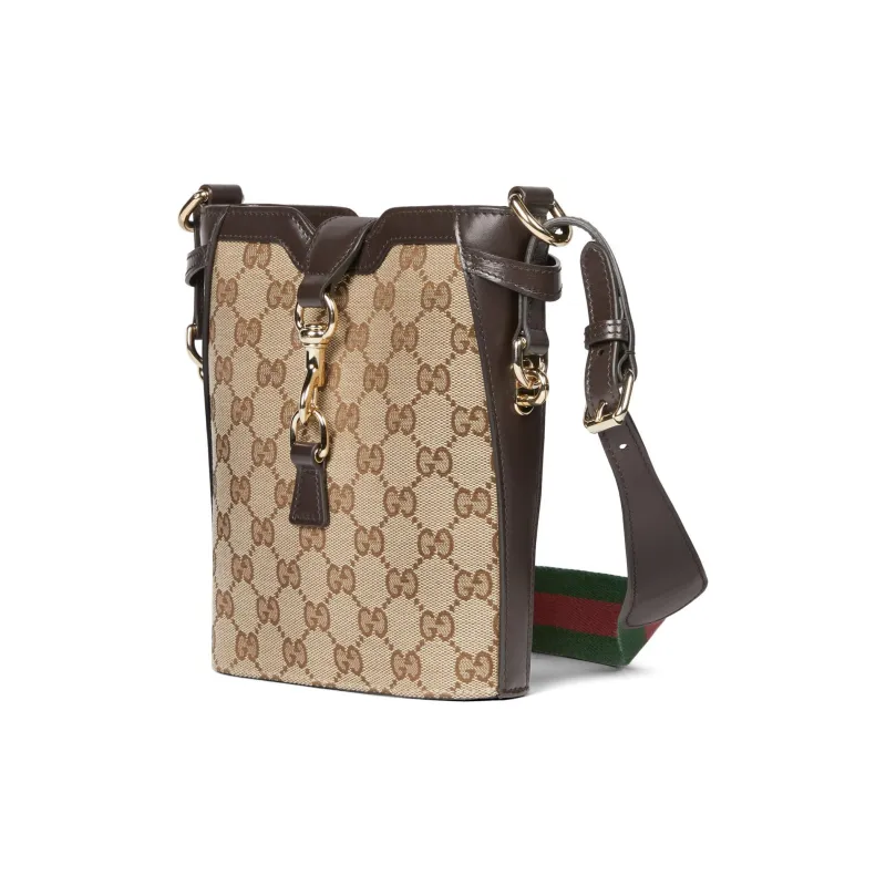 GUCCI Canvas With Leather Binding Bucket Bags Shoulder Bag Crossbody Bag Small Size Women's Beige & Ebony-1