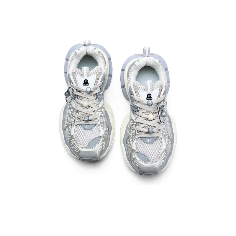 PONGFINITY Chunky Sneakers Unisex Low Top Silver-3