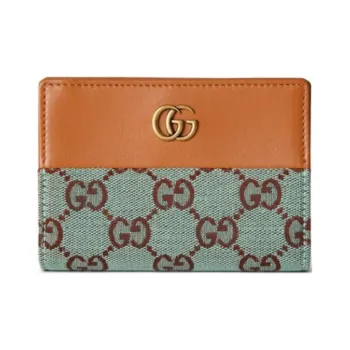 GUCCI Canvas With Leather Coin Purse Women's Light Blue & Brown