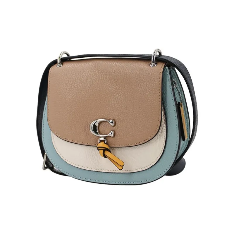 COACH Remi Leather Saddle Bag, Crossbody Bag, Shoulder Bag Women's Khaki & White Sky Blue-1